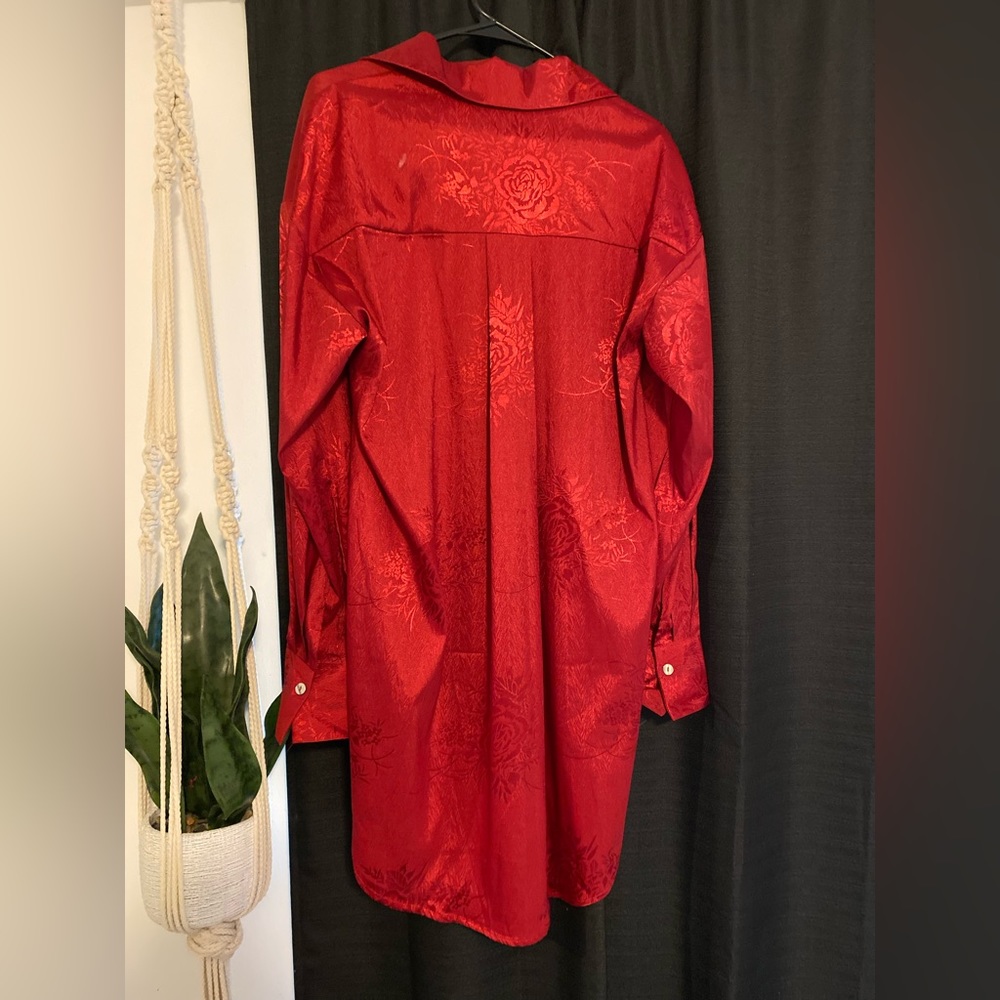 Fashion Nova red, button-down dress with floral details. Size Small. Brand new.